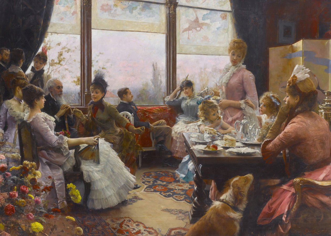 Fem klokken te, 1883-1884. av Julius Stewart