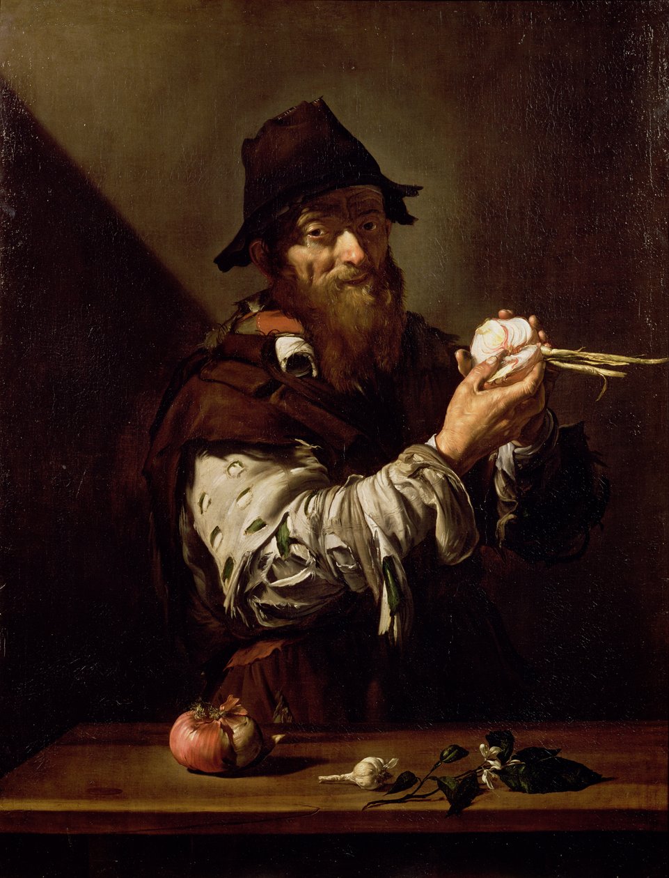 Portrett av en gammel mann med en løk av Jusepe de Ribera