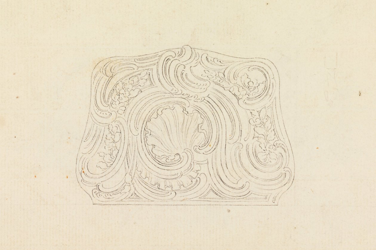 Design for et snusboksdeksel (recto); Trophy of Hunting (verso) av Juste Aurèle Meissonnier