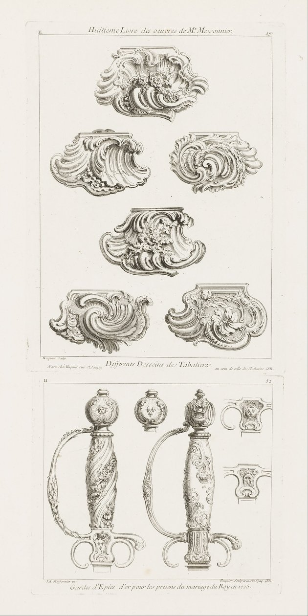 Differents Desseins de Tabatieres, premiere planche (Different Designs for Snuff Boxes), s. 49 i Oe ... av Juste Aurèle Meissonnier