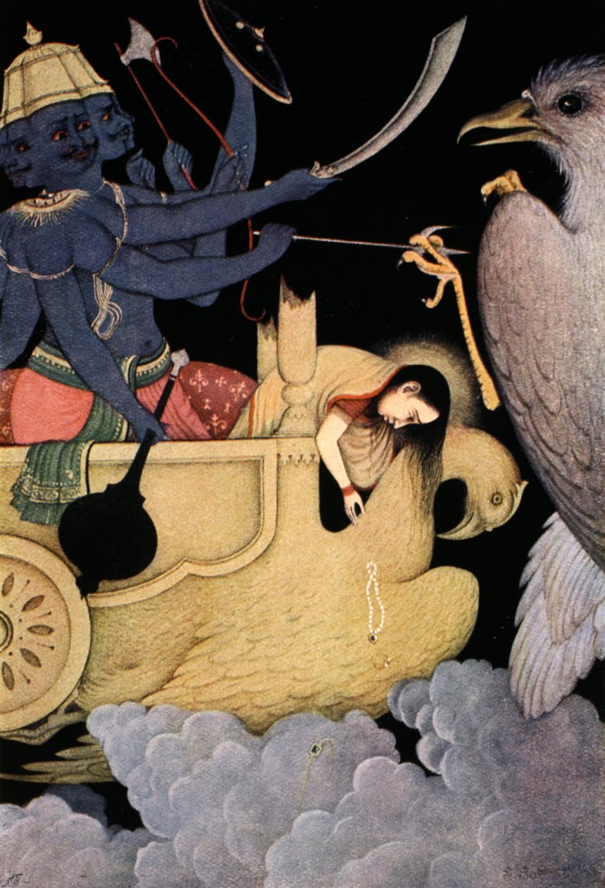 Ravana kjemper med Jatayu, 1913. av K Venkatappa