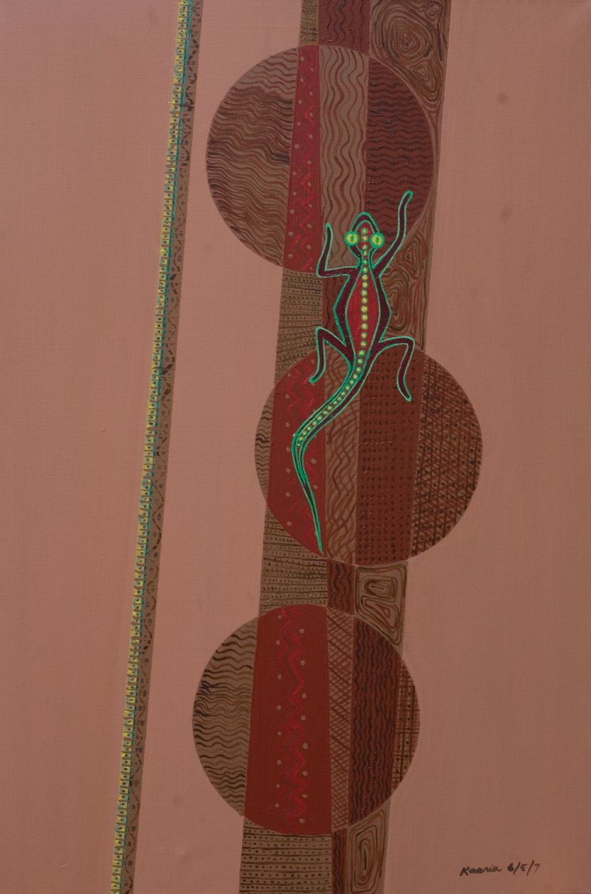 Aboriginal Lizard, 2007 (olje og akryl på lerret) av Kaaria Mucherera