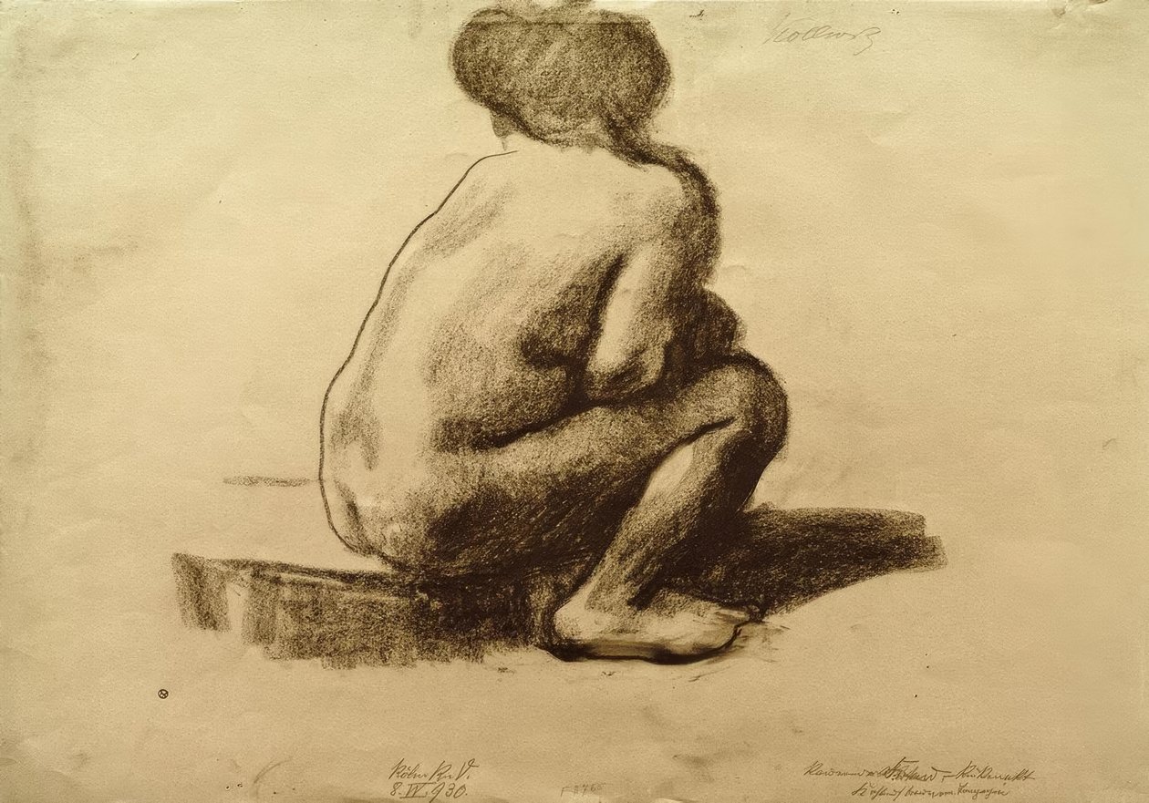 Sitter naken kvinne bakfra av Käthe Kollwitz