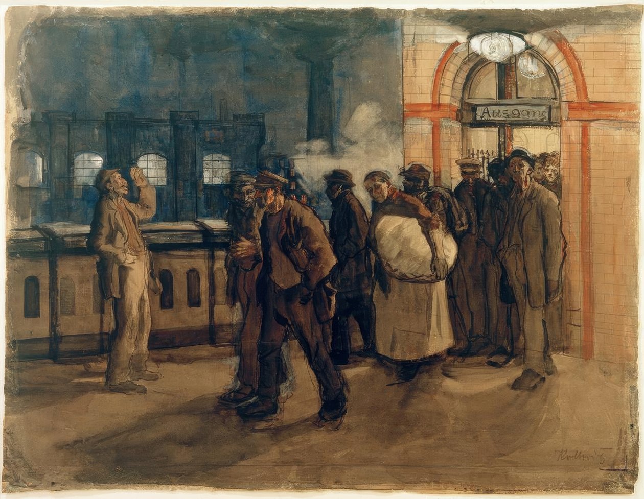 K. Kollwitz, returnerende arbeidere ved Lehrter jernbanestasjon av Käthe Kollwitz