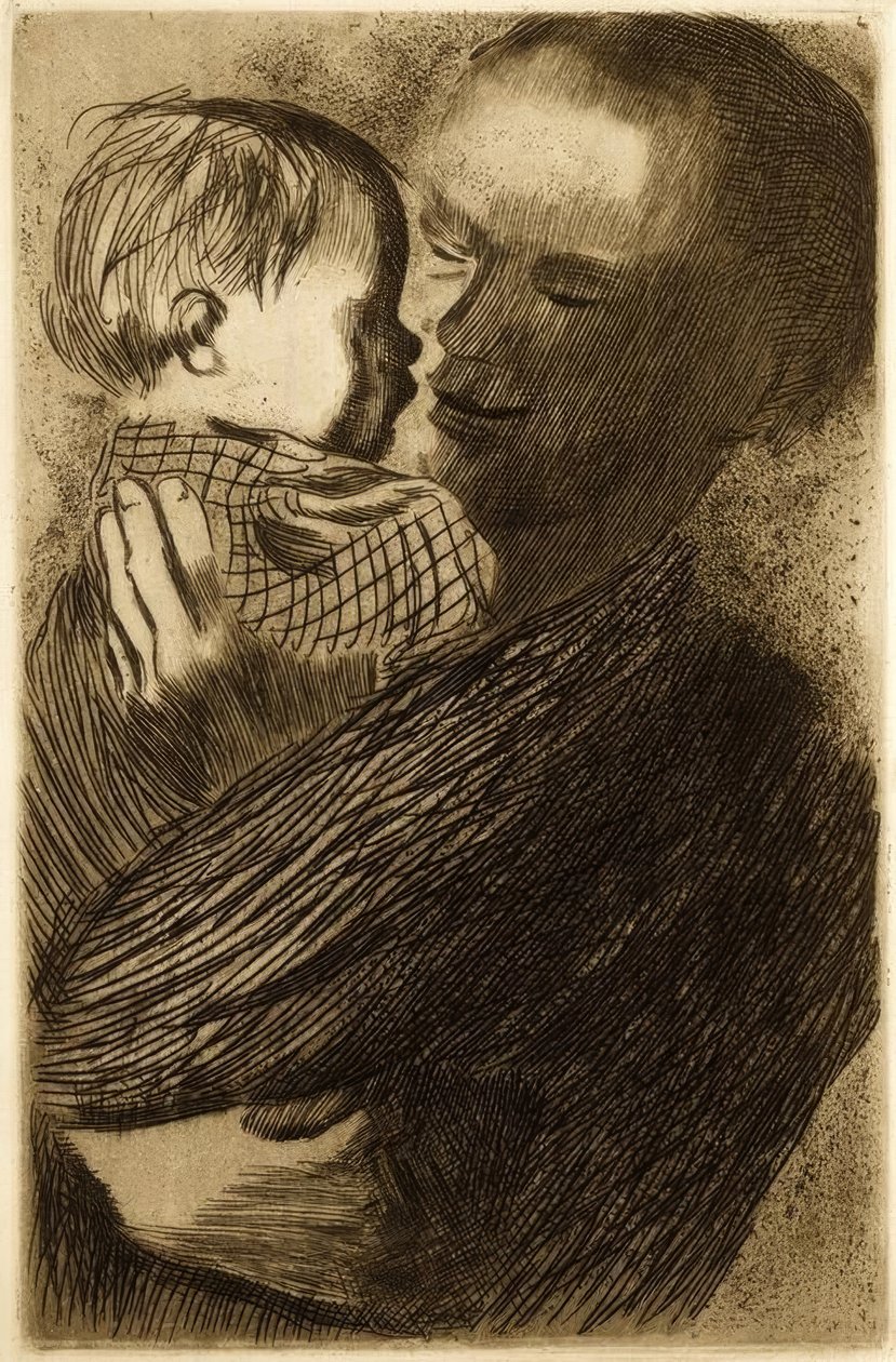 Mor med et barn i armene av Käthe Kollwitz