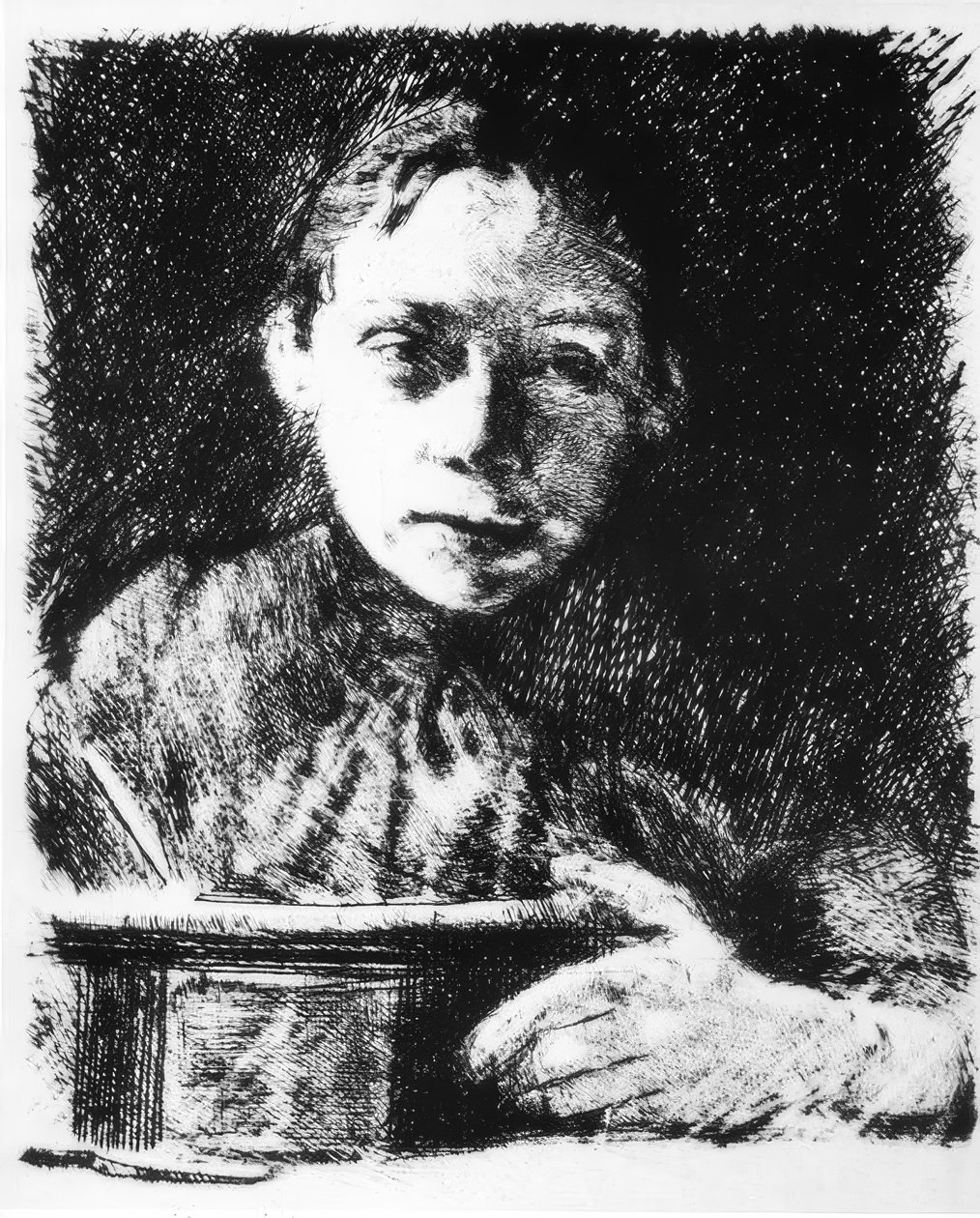 Selvportrett på tegnebrettet av Käthe Kollwitz