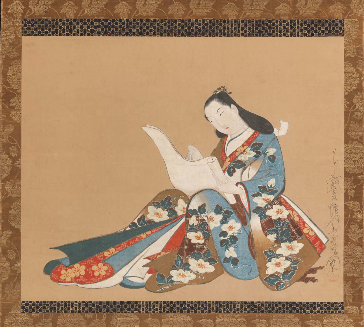 Courtesane som skriver et brev, ca. 1715. av Kaigetsudō Doshin