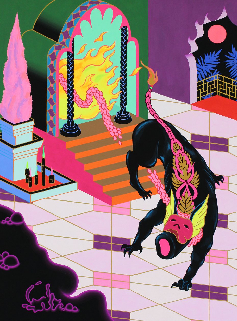 Escape, 2021 (akryl på panel) av Kam Tsz