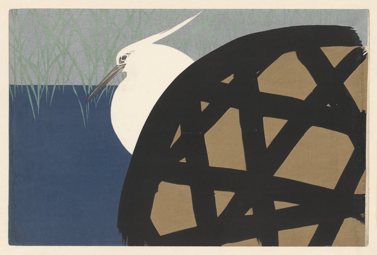 Hvit hegre, 1909 (treblokktrykk) av Kamisaka Sekka