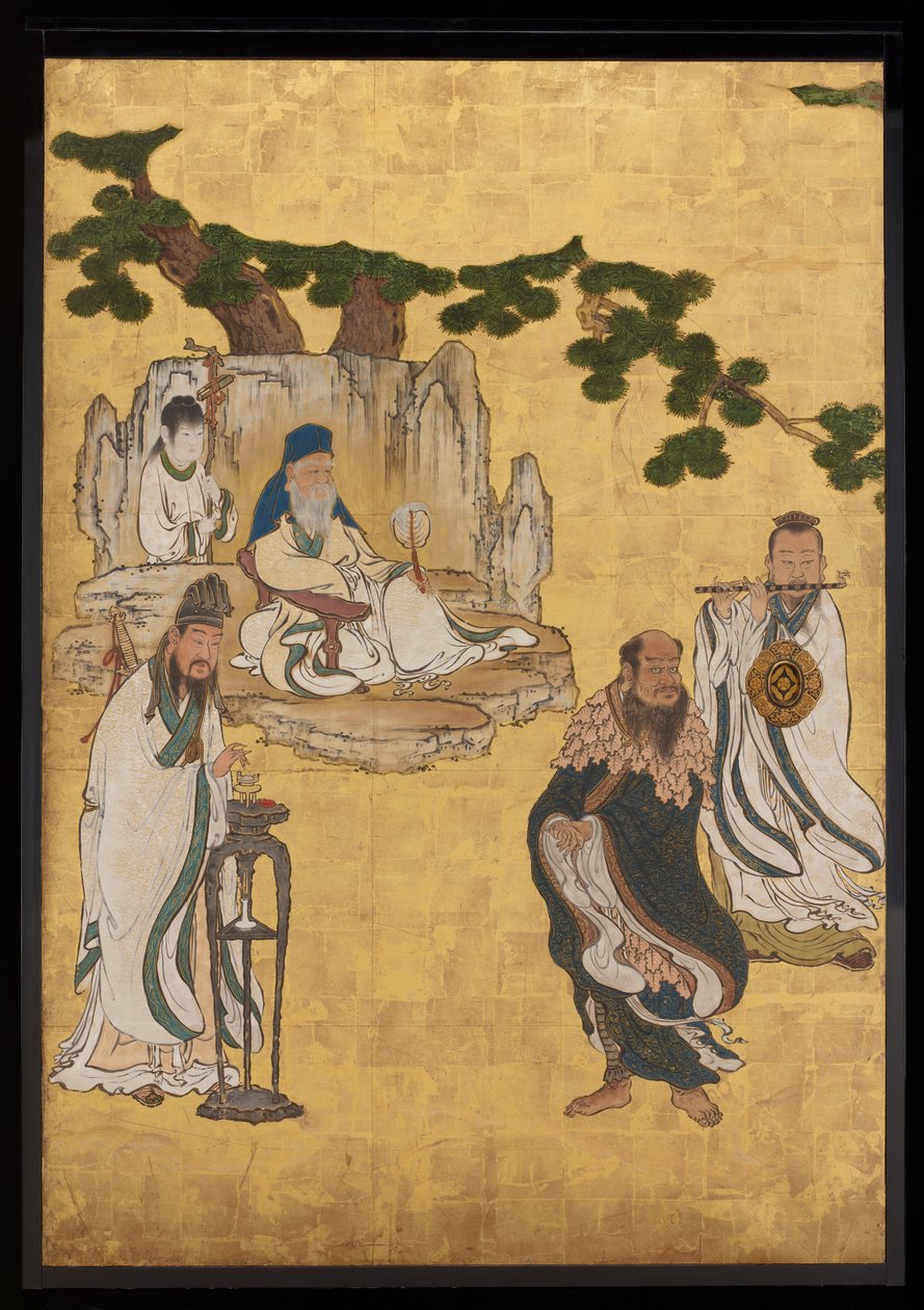 Taoist Immortals, ca. 1647 (blekk, farger og gull på papir) av Kano Sansetsu