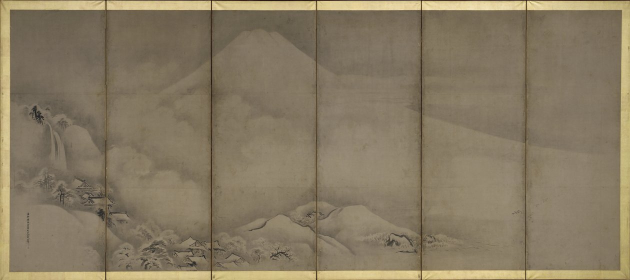 Mount Fuji og Matsubara Point, skjermer av Kano Tanyu