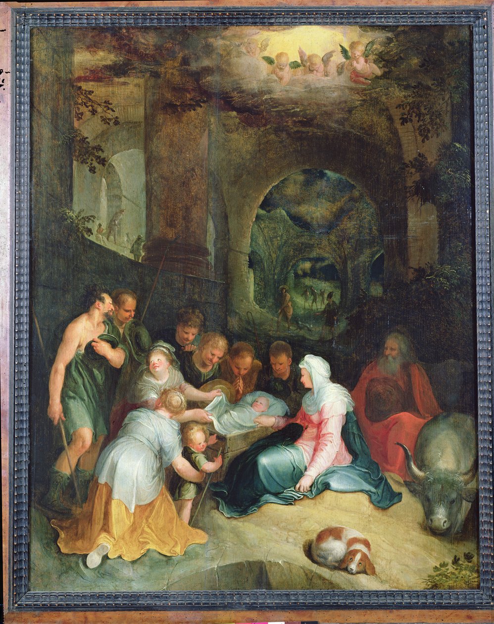 Hyrdenes tilbedelse (olje) av Karel van Mander III