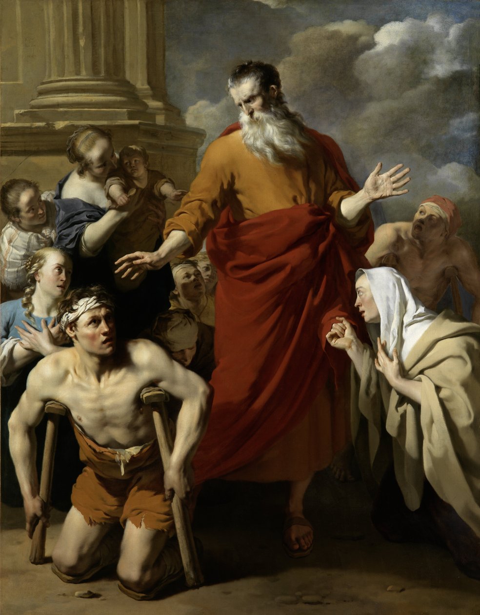 St Paul helbreder den krøplingen i Lystra av Karel Dujardin