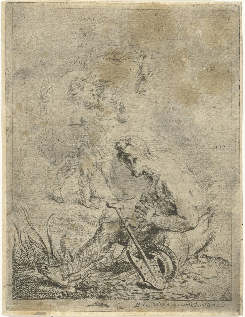 Elvegud ser på to putti av Karel Ykens (II)