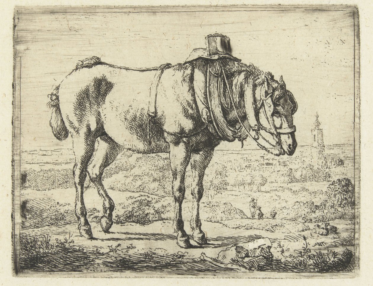 Hest spennet som arbeidshest av Karel du Jardin (possibly)