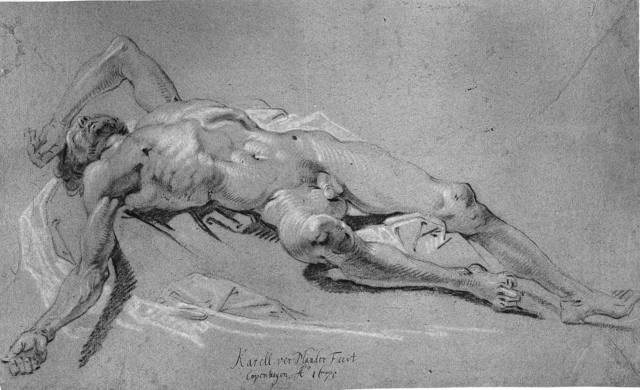 Liggende mannlig modell av Karel van III Mander