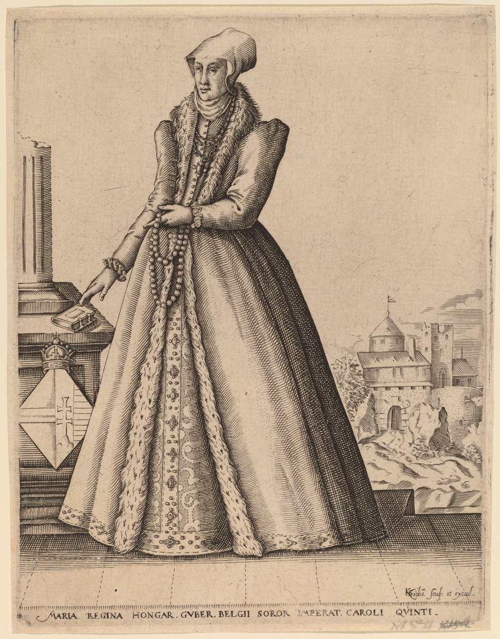 Mary, dronning av Ungarn av Karel van Sichem after Christoffel