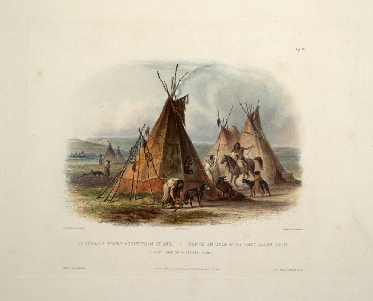 En hudloge til Assiniboin -sjefen av Karl Bodmer