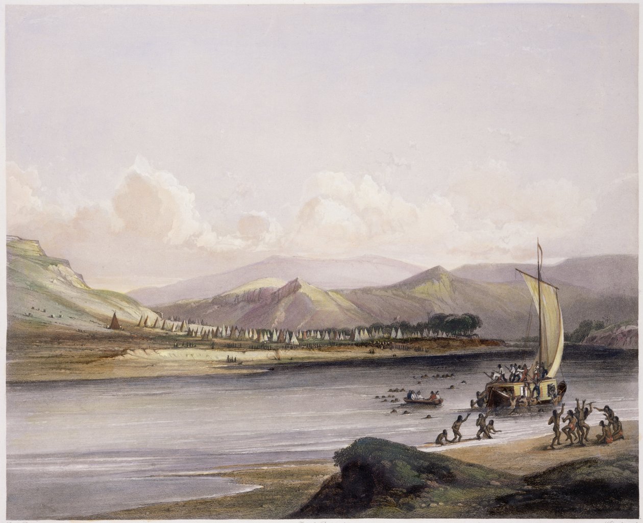 Camp of the Gros Ventres of the Prairies on the Upper Missouri, plate 38 fra bind 2 av 