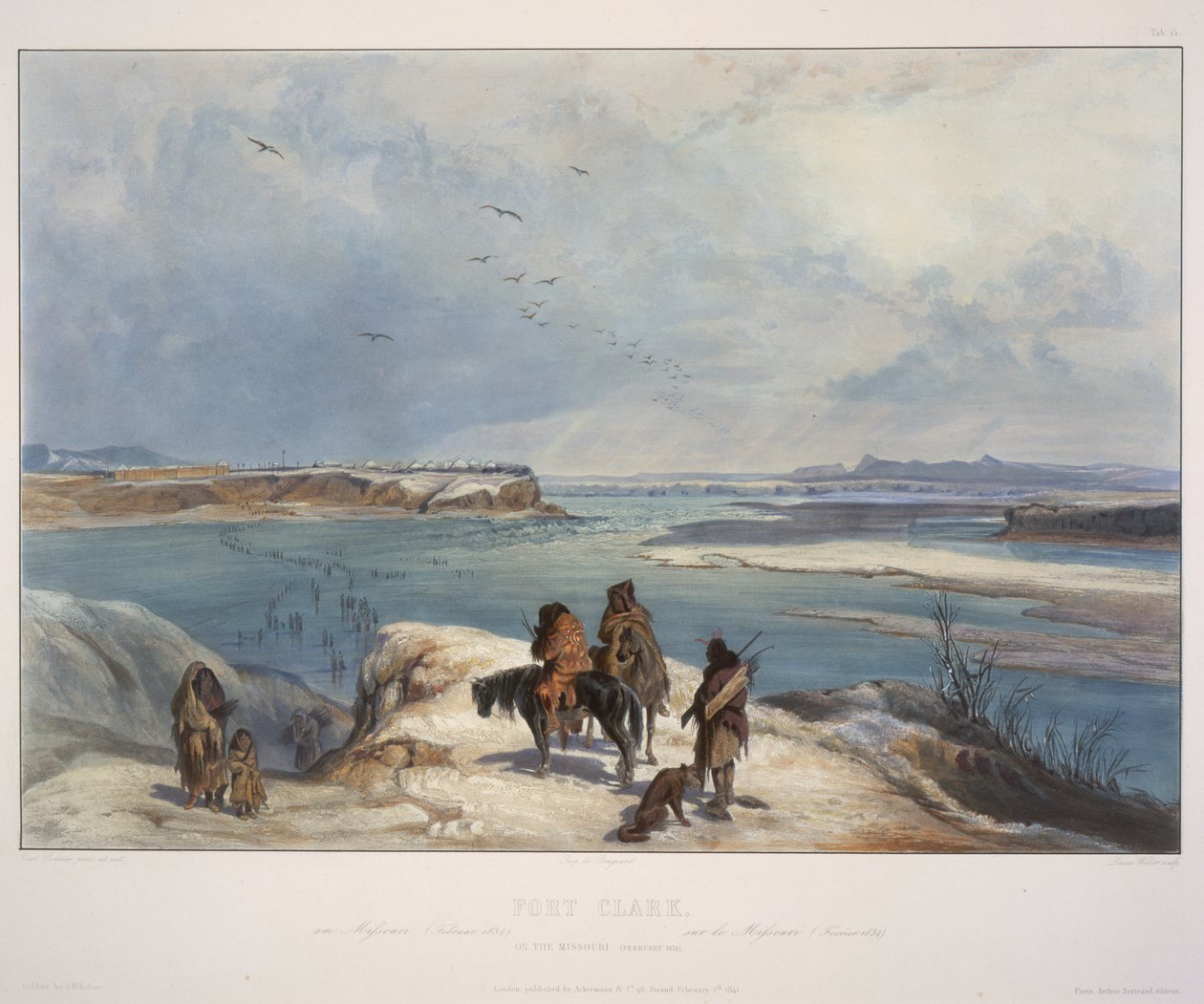 Fort Clark ved Missouri (februar 1834) av Karl Bodmer