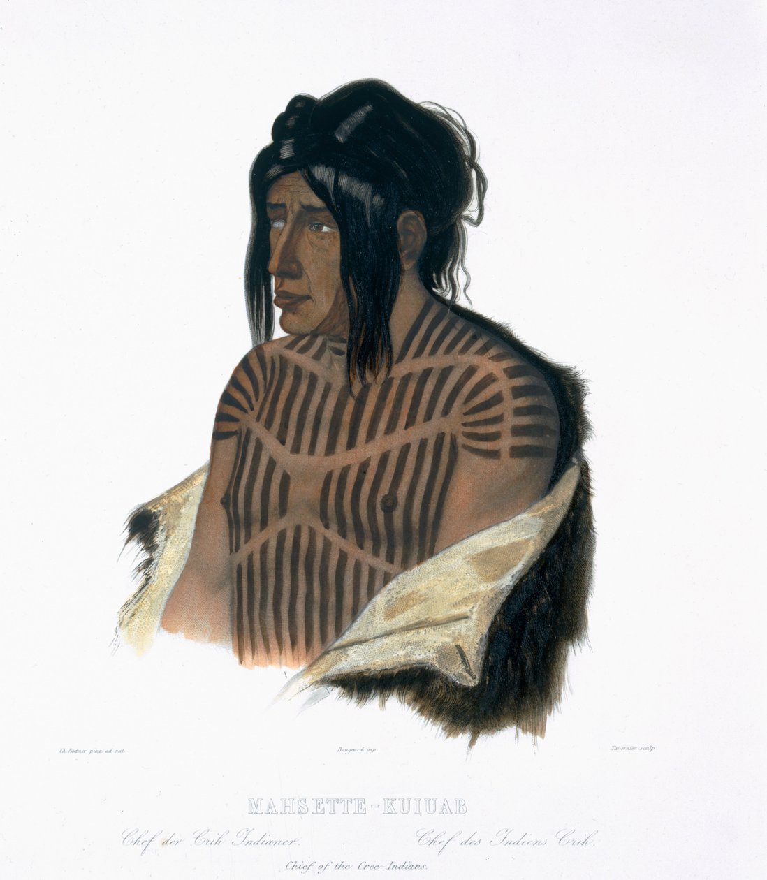 Mahsette-Kuiuab, sjef for Cree-indianerne, plate 22 fra bind 1 av `Reiser i det indre av Nord-Amerika