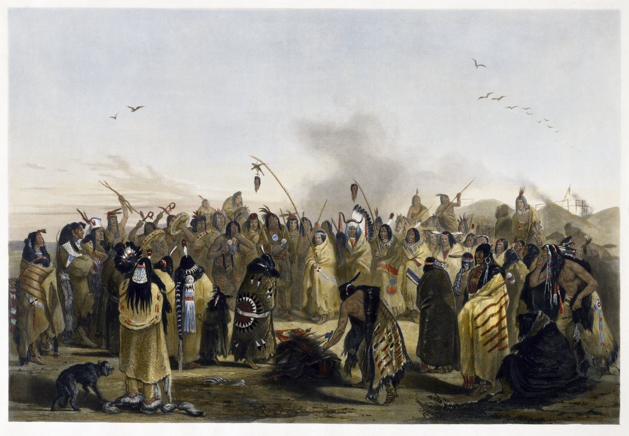 Scalp Dance of the Minitarres, 1843-1844 (akvatint) av Karl Bodmer