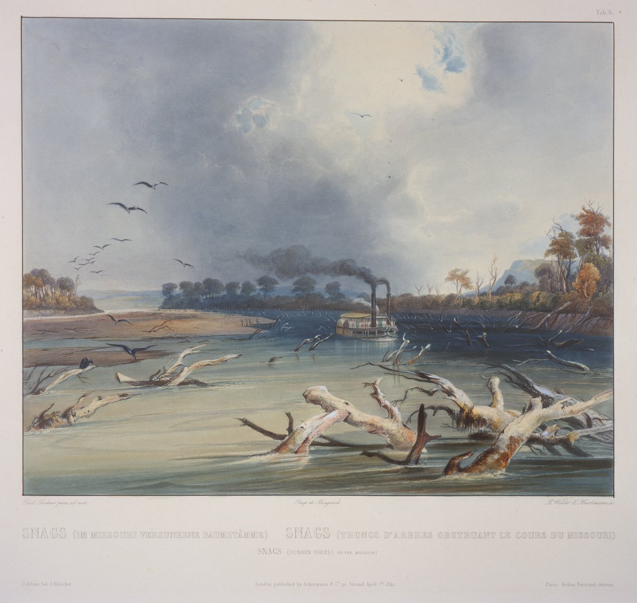 Snags (Sunken Trees) på Missouri av Karl Bodmer
