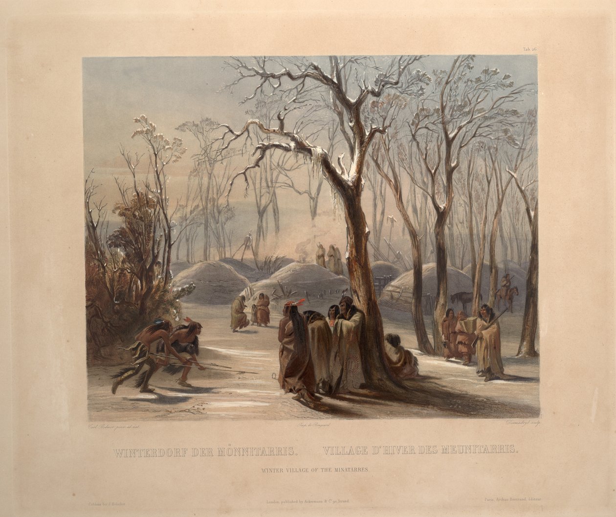 Vinterlandsbyen Minatarres av Karl Bodmer