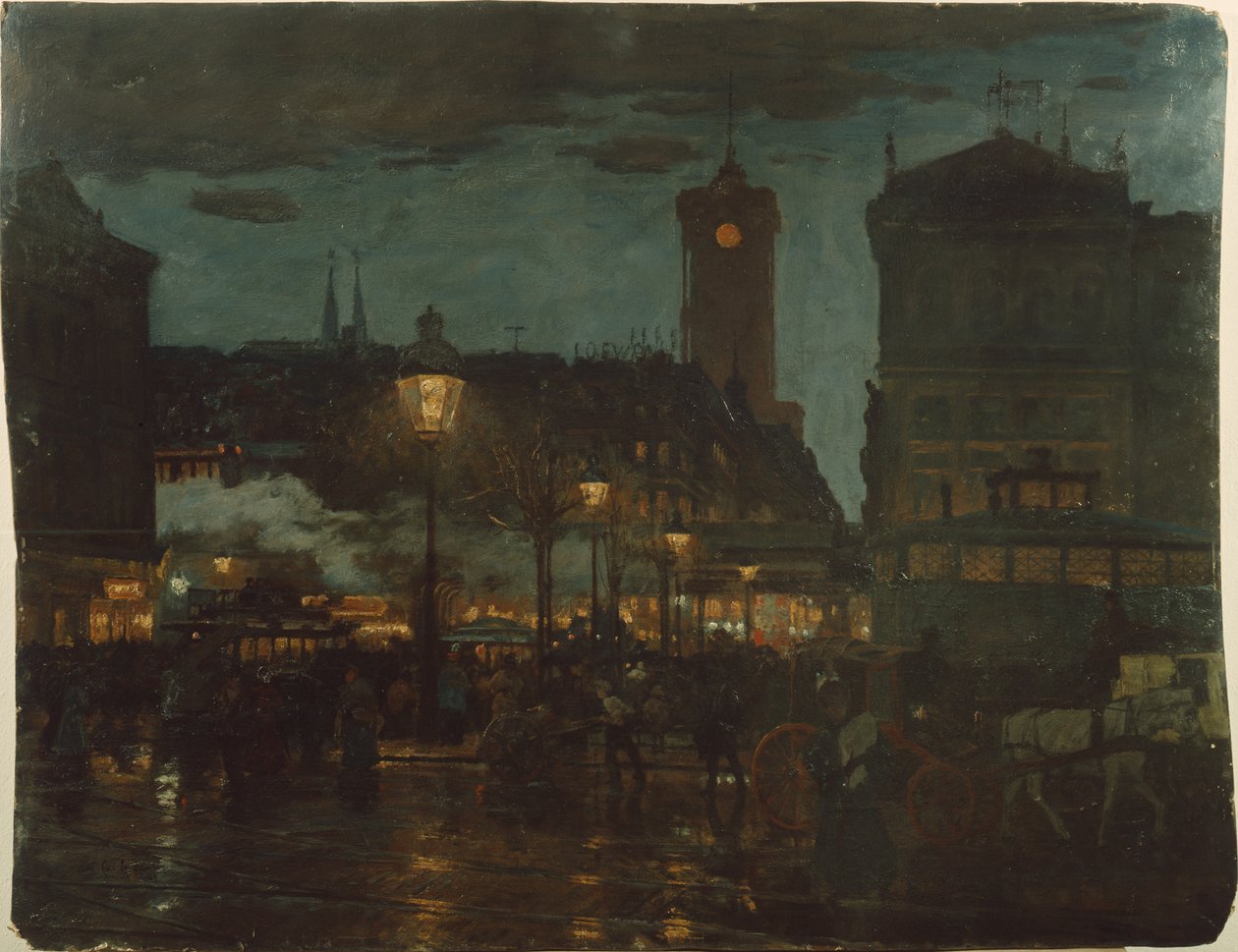 Alexander Square, Berlin, om natten, 1895 av Karl Langhammer
