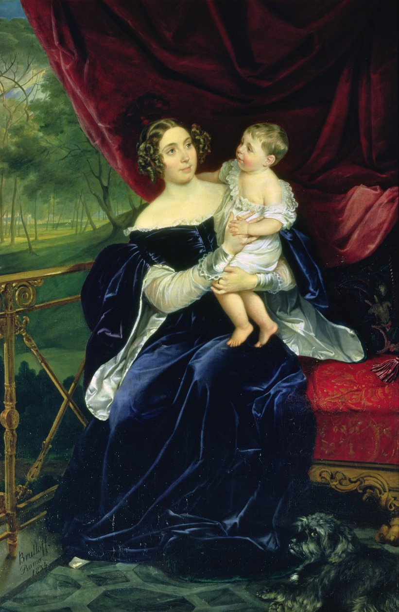 Grevinne Olga Ivanovna Orlov-Davydov med datteren, 1834 av Karl Pavlovich Bryullov