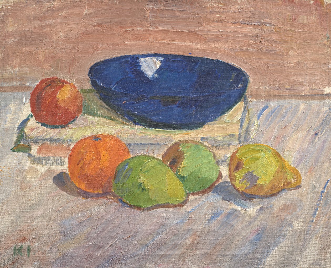 Stilleben med blå skål og frukt av Karl Isakson