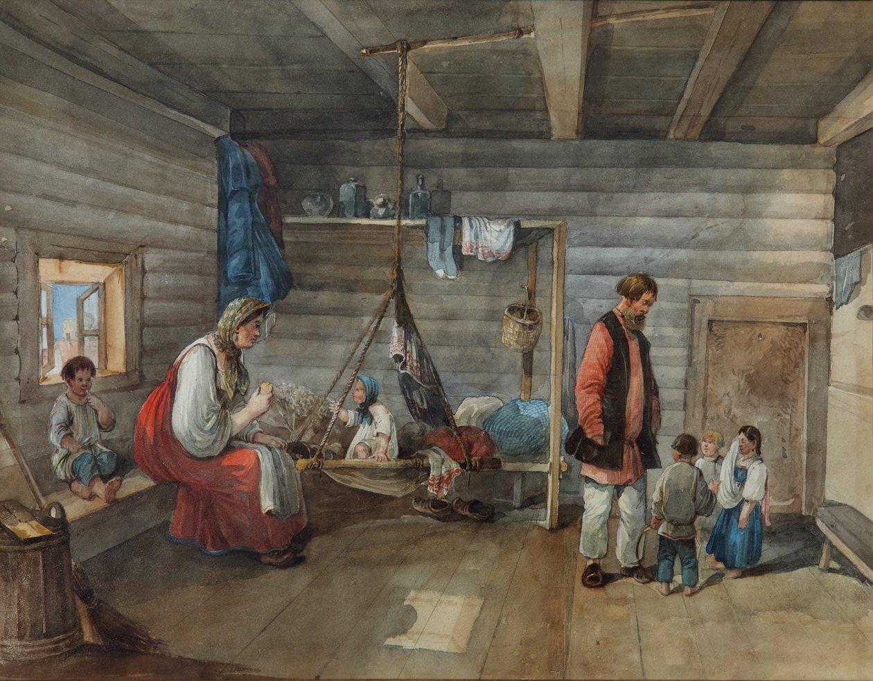 I et landsbyhus, 1841 av Karl Ivanovich Kolmann