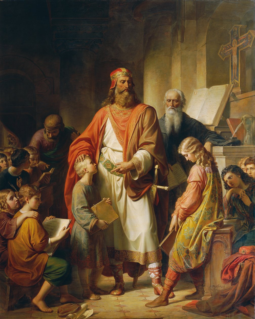 Karl den Store skjeller ut de dårlige studentene, 1855. av Karl von Blaas