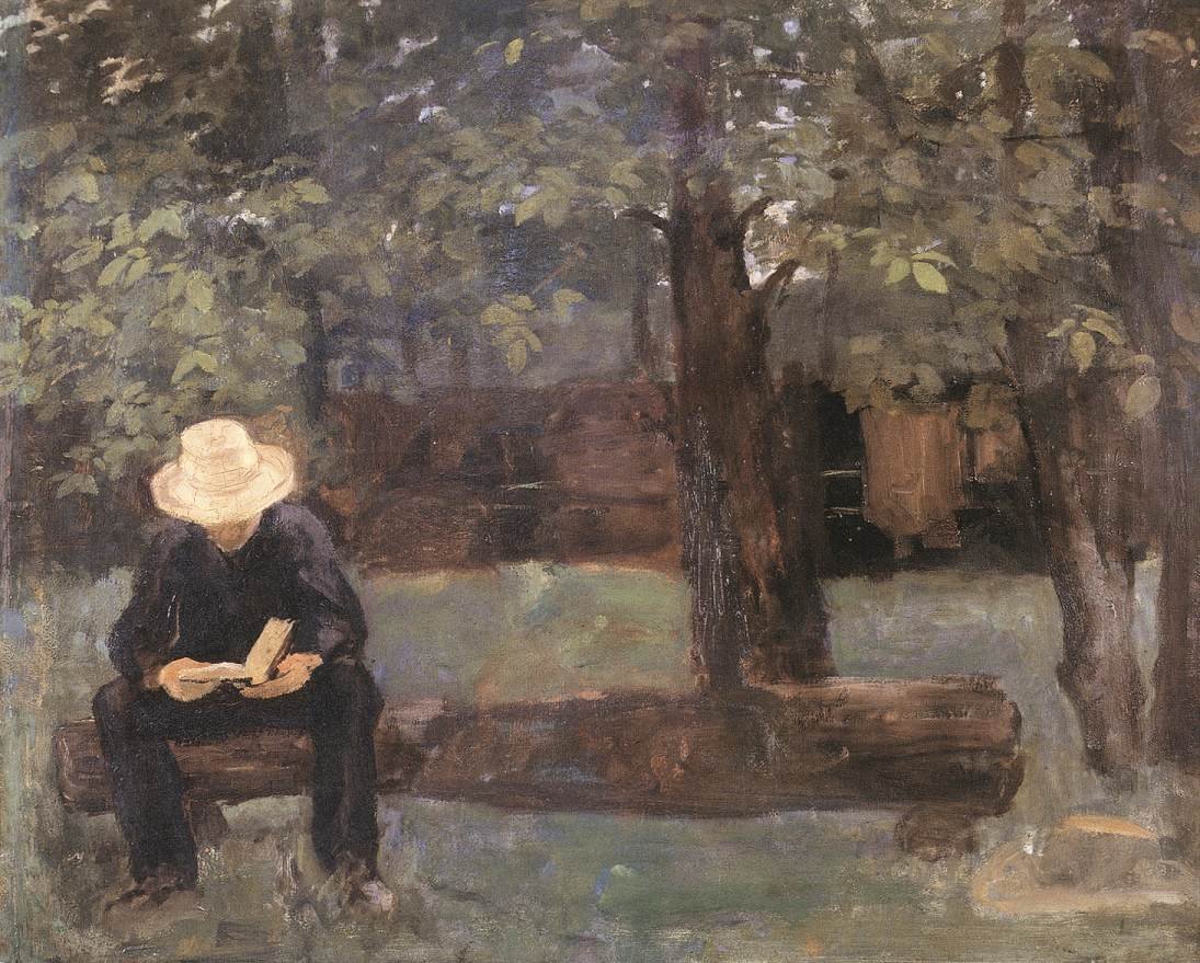 Mann som sitter på en tømmerstokk av Károly Ferenczy