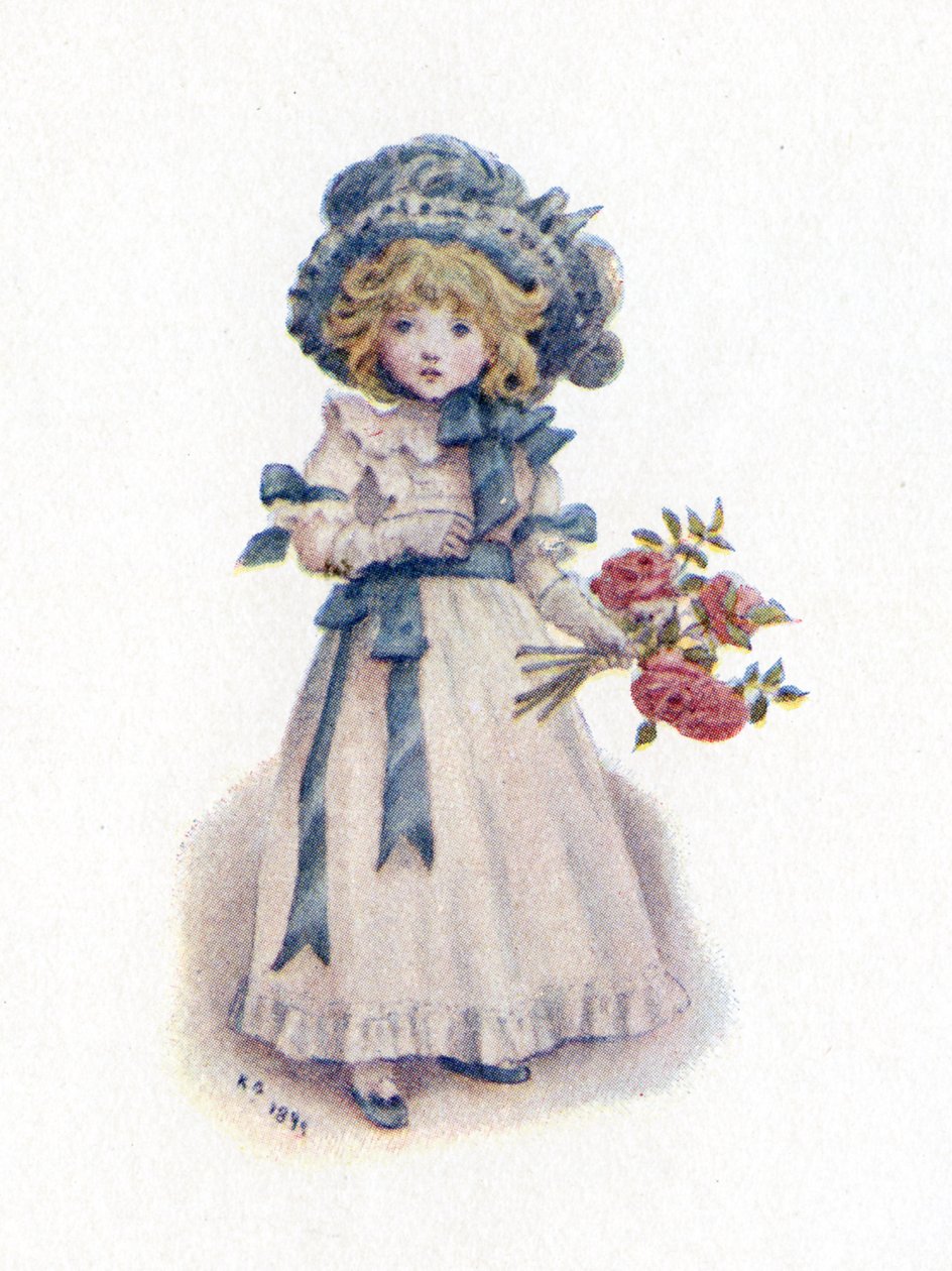 "Taking in the roses" av Kate Greenaway. av Kate Greenaway