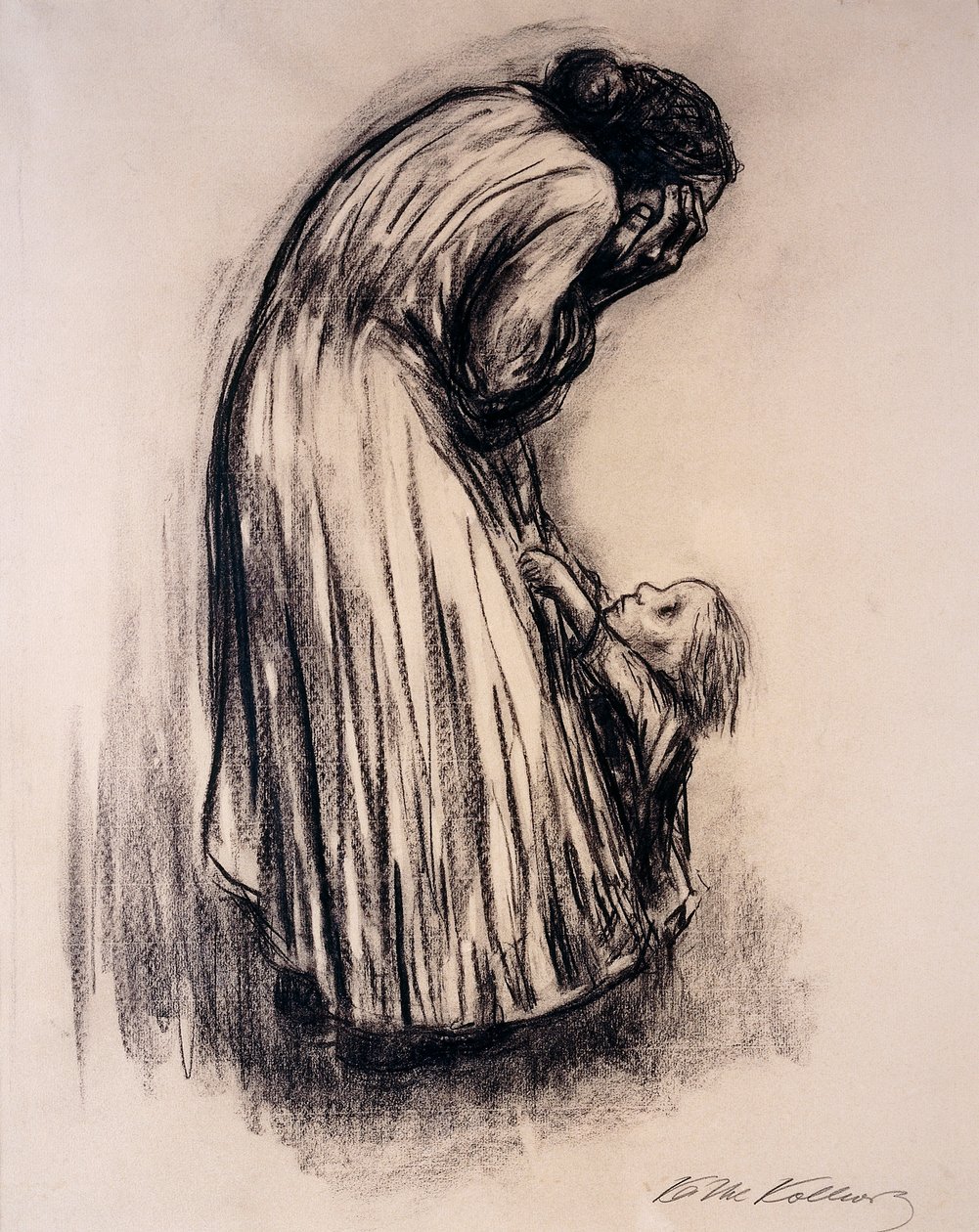 Fortvilet kvinne med barn, av Käthe Kollwitz