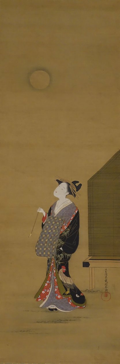 Skjønnhet ser på månen, 1700-tallet. av Katsukawa Shuncho