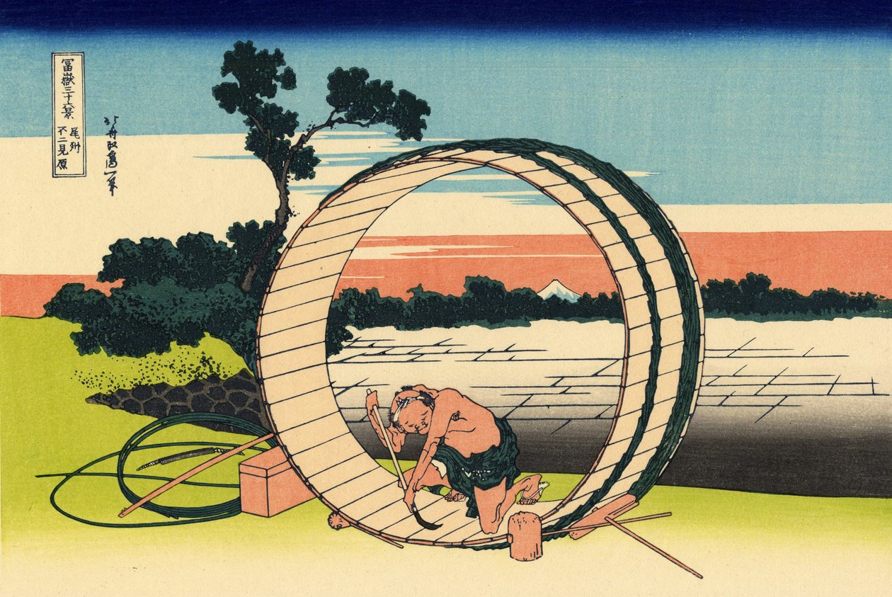 Bishū Fujimigahara Fuji sett fra rismarker i Owari -provinsen av Katsushika Hokusai