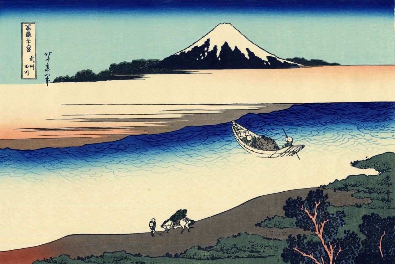Tama -elven i Musashi -provinsen av Katsushika Hokusai