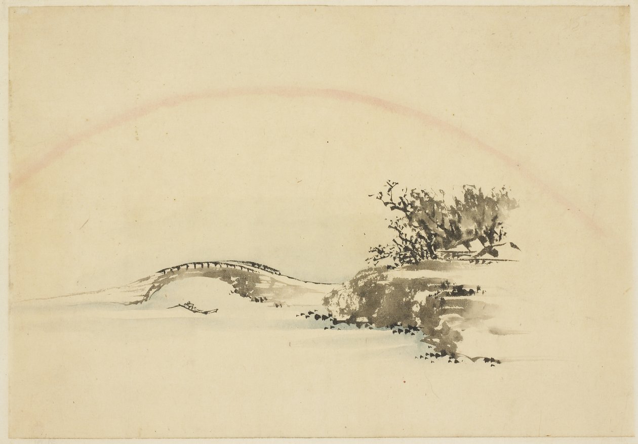 Landskap med regnbue av Katsushika (school of) Hokusai