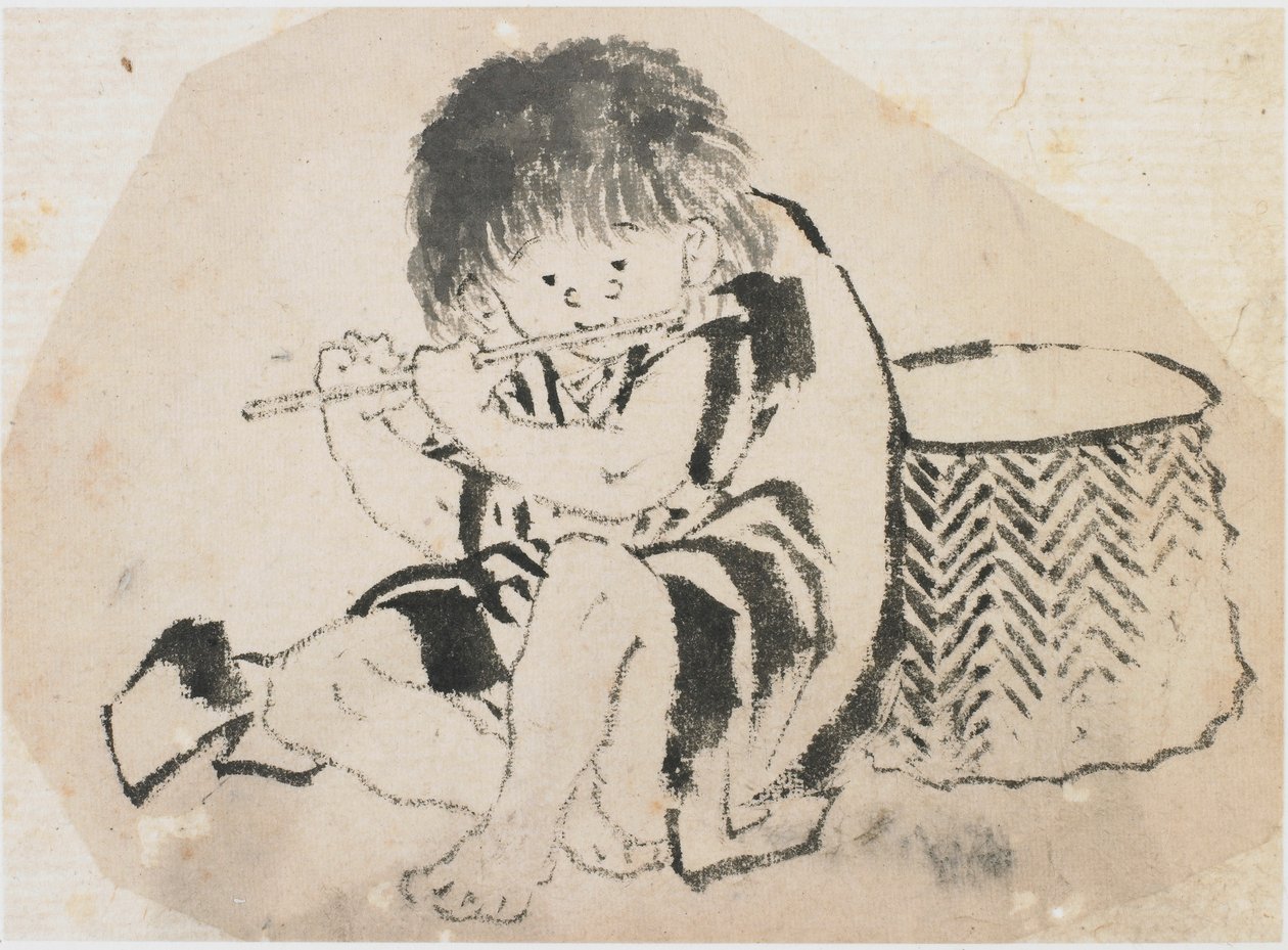 Gutt som spiller fløyte, Edo-perioden, ca. 1840. av Katsushika Hokusai