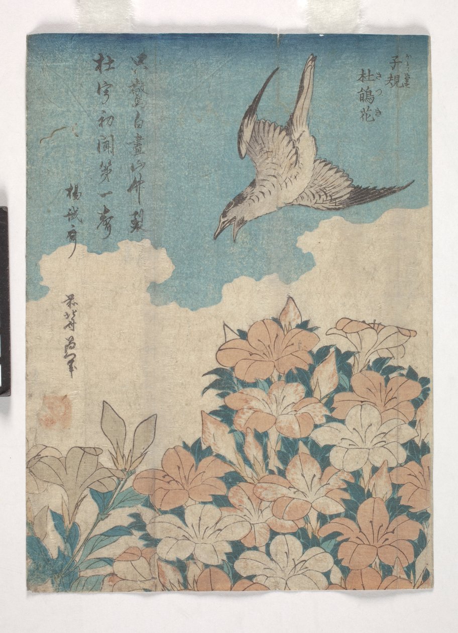 Gjøk og Azalea (fargetresnitt) av Katsushika Hokusai