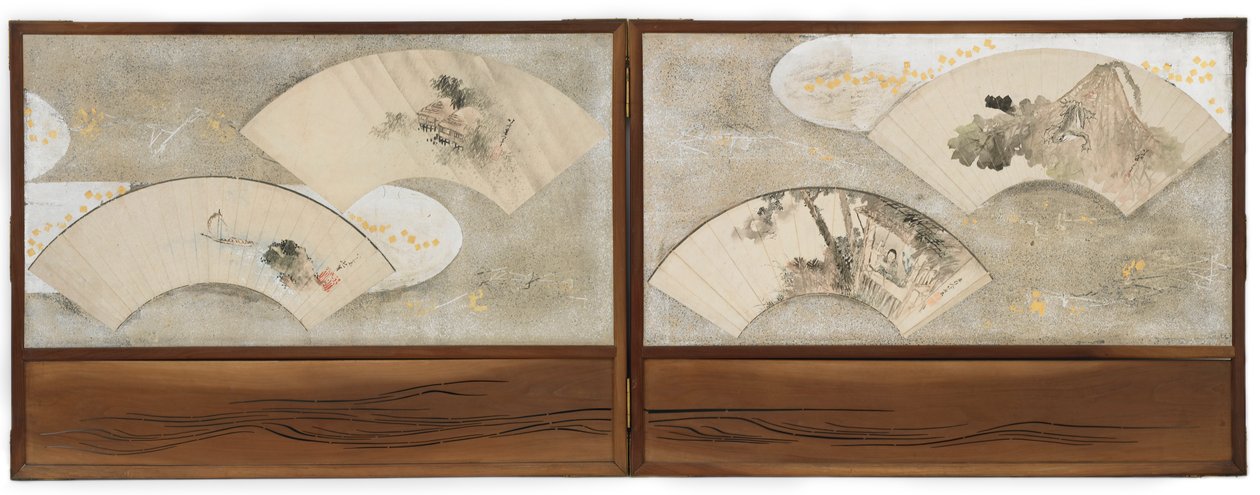 Fire viftemalerier montert på en skjerm... av Katsushika Hokusai
