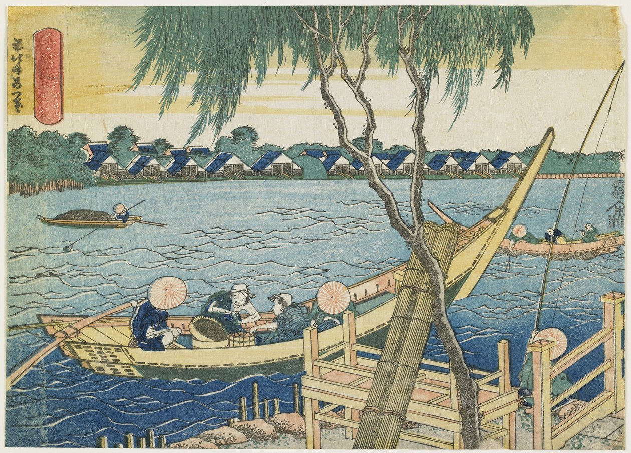 Langlinefiske på Miyato-elven, 1832-1834 av Katsushika Hokusai