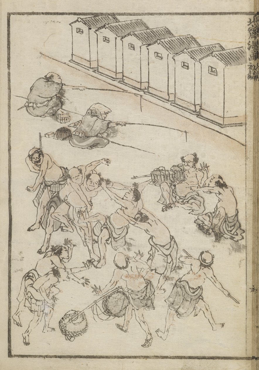 Menn som bryter og fisker (treblokktrykk) av Katsushika Hokusai