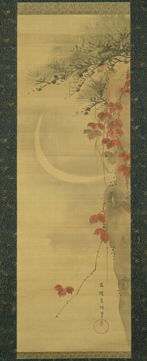 Måne, furu og lønn av Katsushika Hokusai
