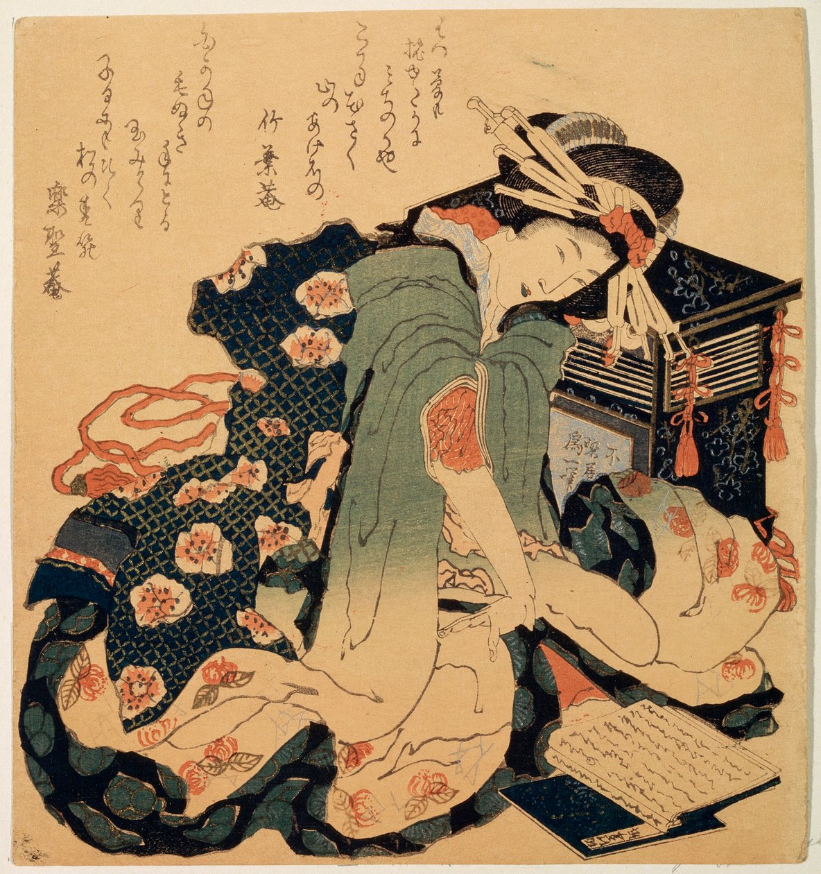 Reading, c1822. av Katsushika Hokusai