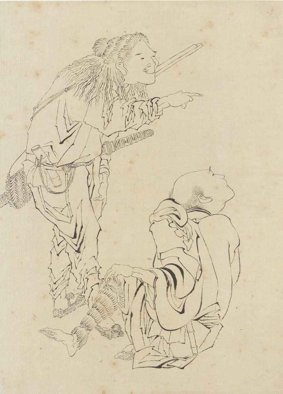 To jegere, Edo-perioden (blekk på papir) av Katsushika Hokusai