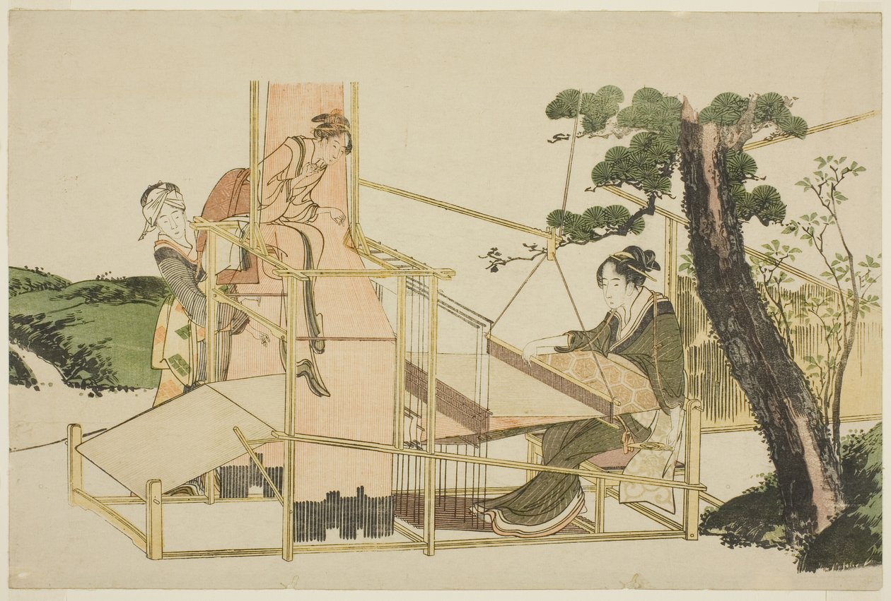 Kvinner som vever på en vevstol av Katsushika Hokusai