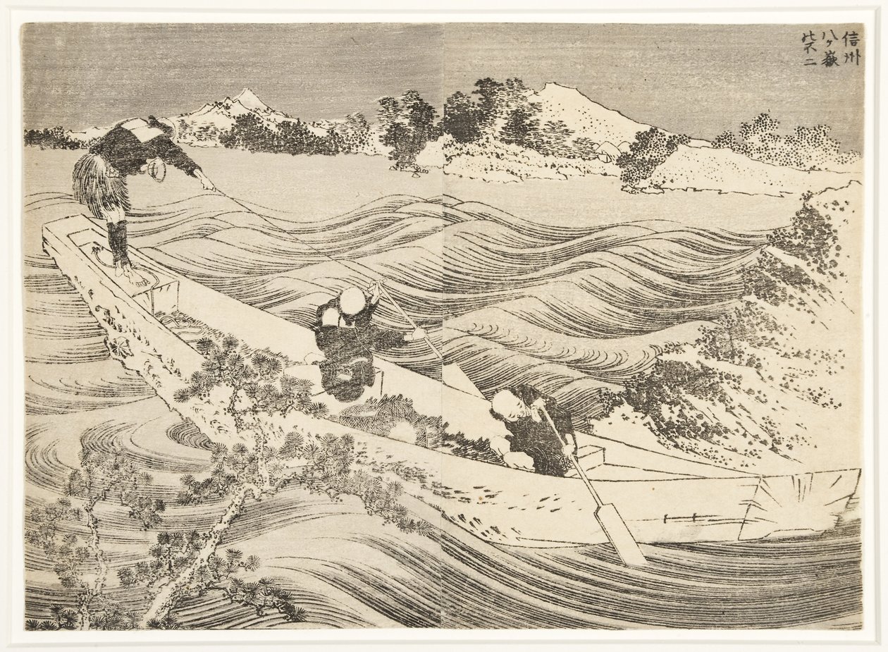 Yatsugatake i Shinano-provinsen, 1834-35 (treblokk) av Katsushika Hokusai